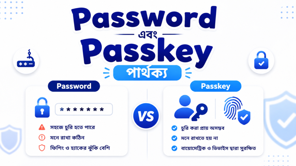 Password এবং Passkey-এর তুলনা