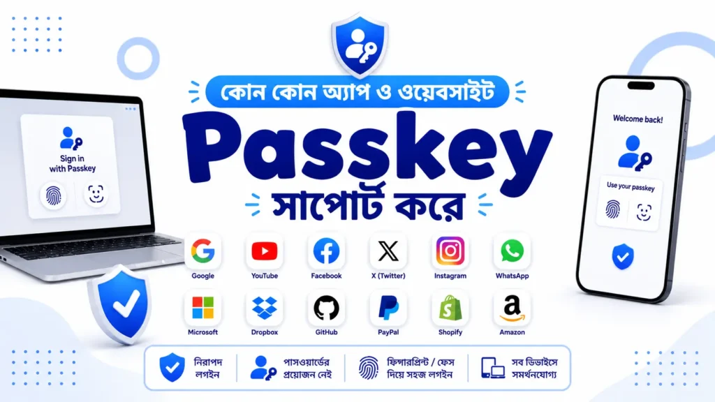 কোন কোন অ্যাপ ও ওয়েবসাইট Passkey সাপোর্ট করে